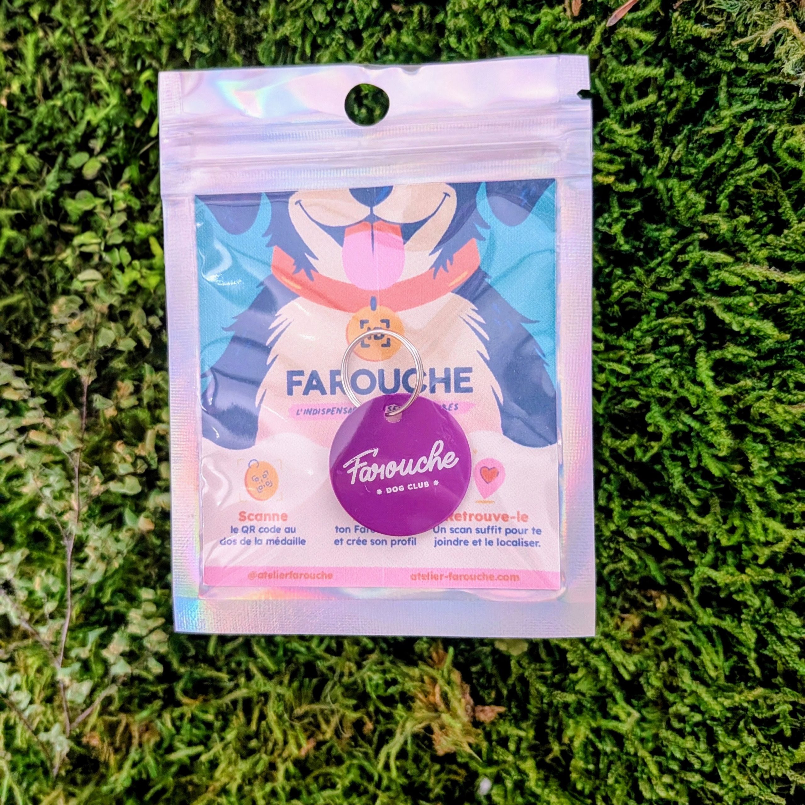 Médaille connectée "Farouche ID Color" 4 Médaille pour chien connectée avec packaging